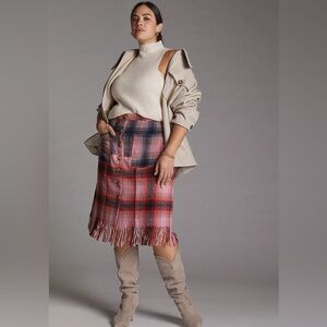 NWT Anthropologie Maeve Fringed Plaid Mini Skirt Size 22